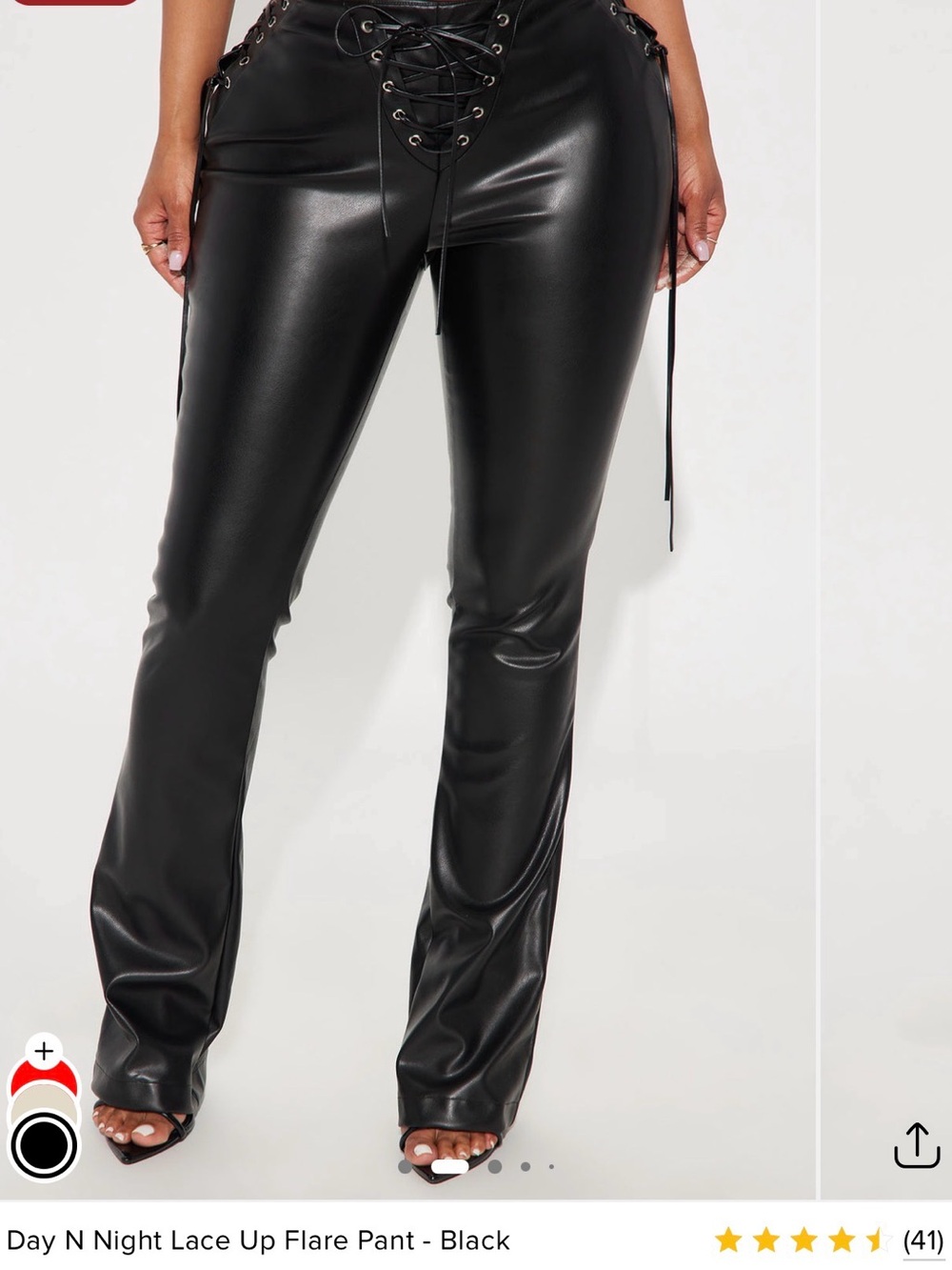 AKIRA Black Lace-Up Faux Leather Flare Pants